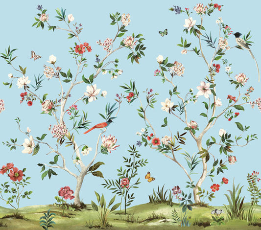 Chinoiserie Magnolia Mural - Blue