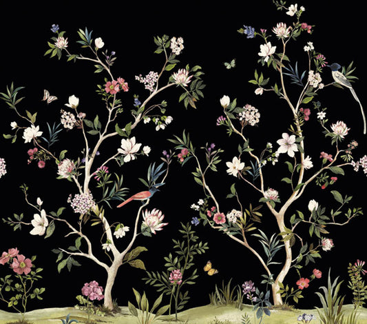 Chinoiserie Magnolia Mural - Black